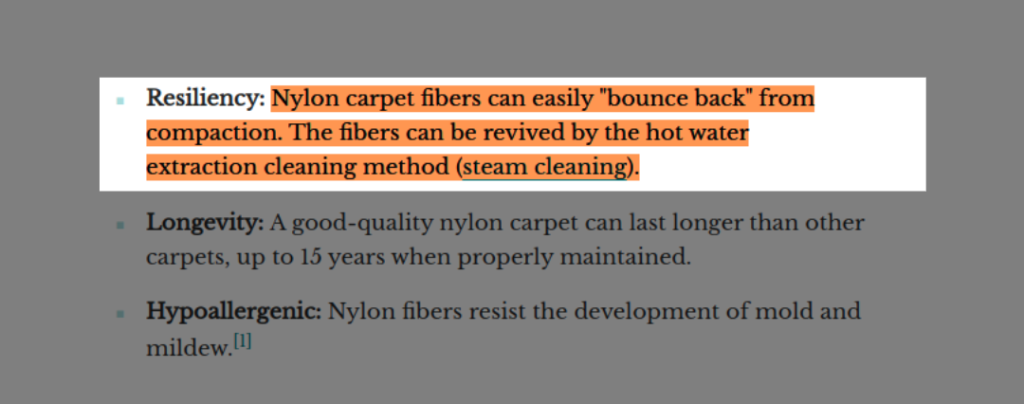 resiliency of nylon carpets to be the best pros