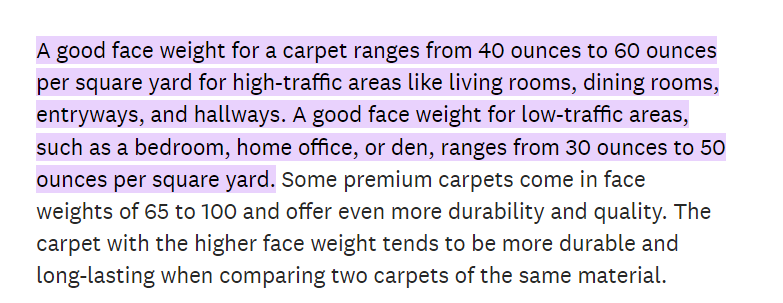 Density and Weight of polyester carpet