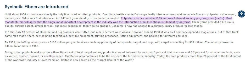 History of polyester carpet