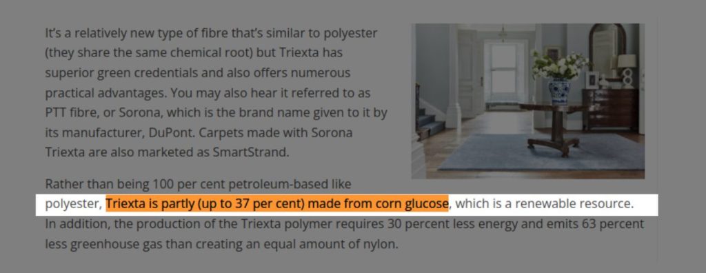 about 37% of Triexta is made from corn glucose