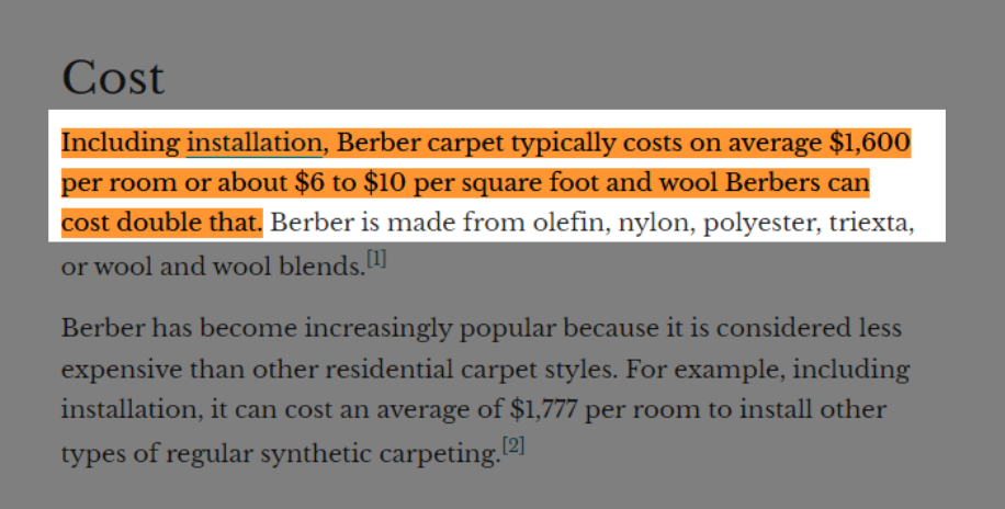 installing Berber carpet typically costs $1,600